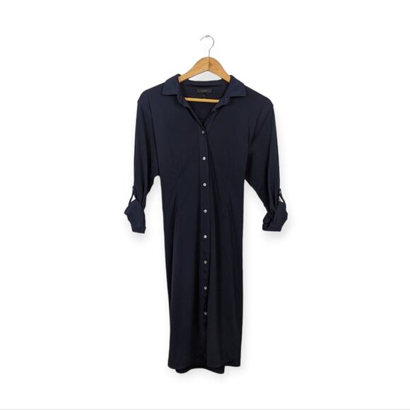 J. Crew Navy Blue Tie-Waist Knit Shirt Dress - Picture 1 of 8